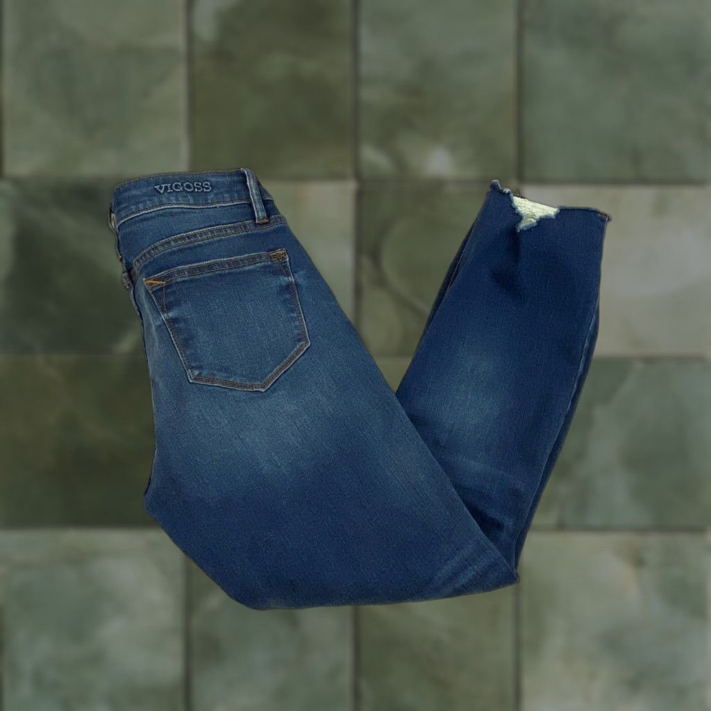 Vintage Vigoss Womens Distressed Cropped Jeans Medium Wash Blue 25 Size 42" / US 20 - 1 Thumbnail