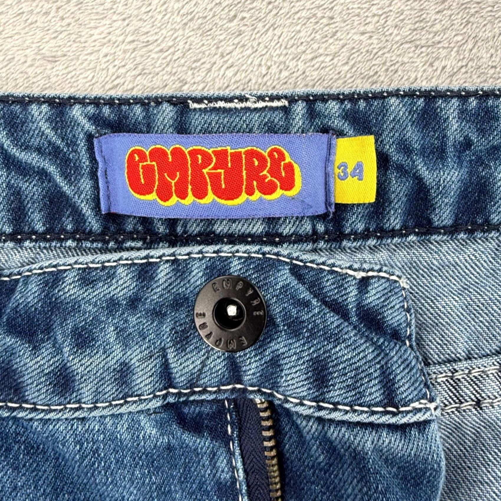 Empyre Empyre Jeans Cargo Cargo Pocket Jeans Medium Wash Blue Denim Skate Pants Men 34 Denim Wide-Leg Relaxed 5-Pocket Zip Button Mens Size 24" / US 00 / IT 34 - 6 Thumbnail