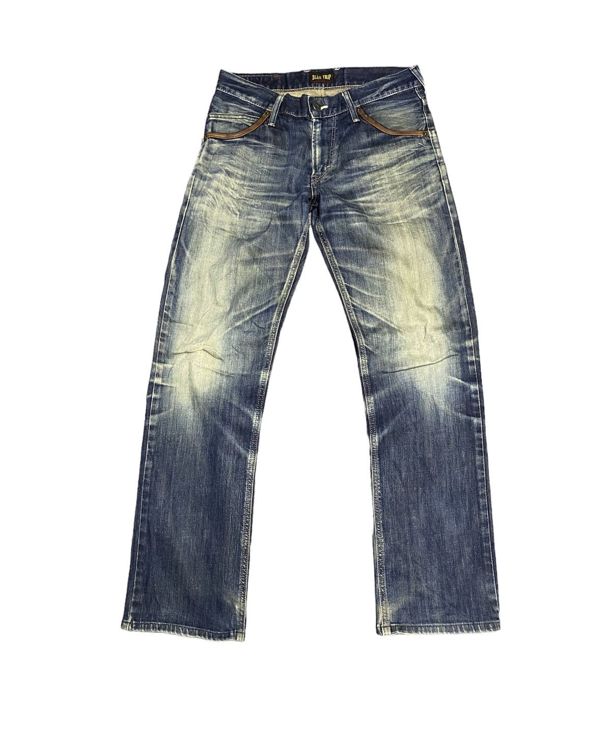 image of If Six Was Nine Edwin Blue Trip Flare Distressed Denim Pants, Men's (Size 29)