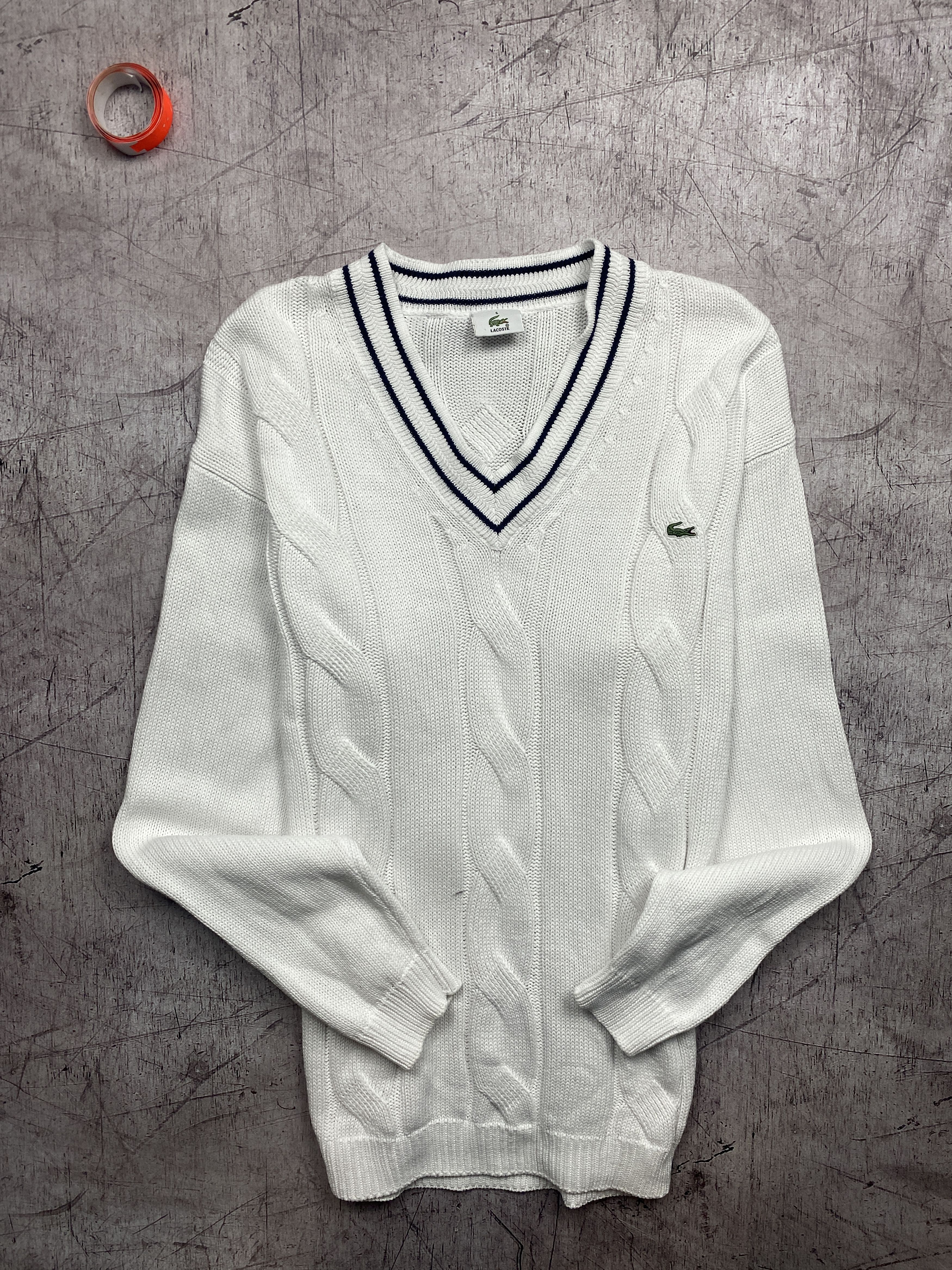 Lacoste × Vintage Lacoste Vintage Mens Cotton Knit V-neck Sweater Size US L / EU 52-54 / 3 - 1 Thumbnail