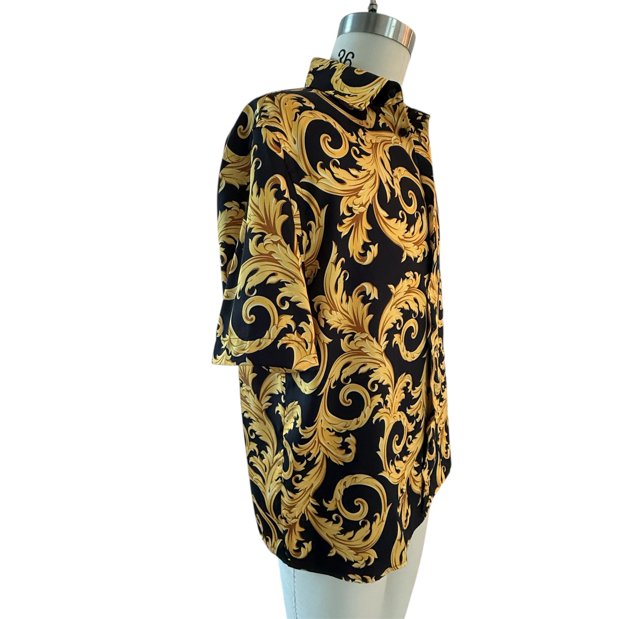 Versace VERSACE 1010103 Baroque Black And Gold Poly Shirt NWT, 48 Size US M / EU 48-50 / 2 - 9 Thumbnail