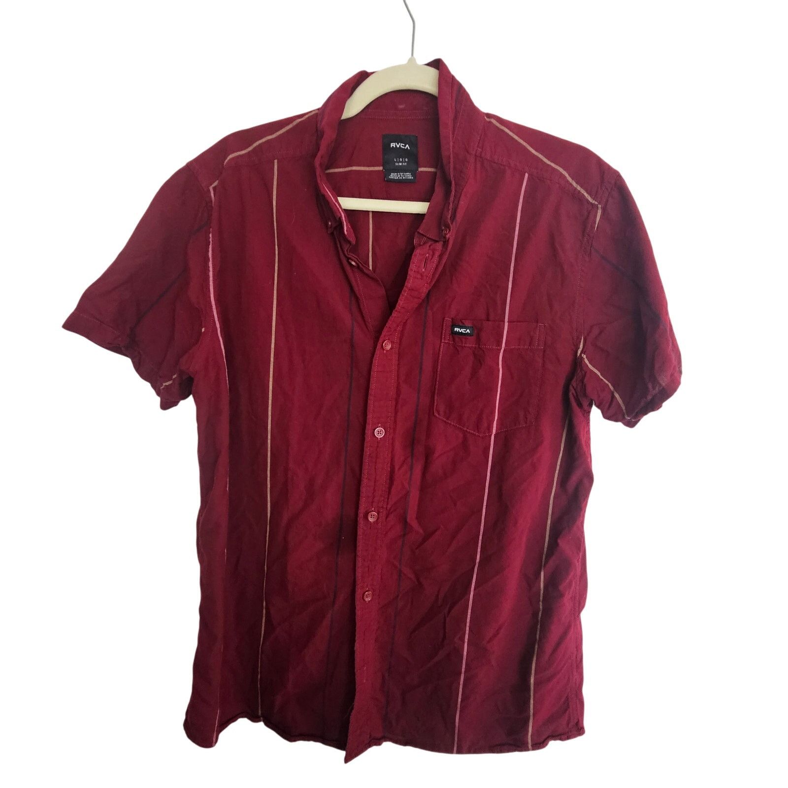 RVCA RVCA Shirt Red Striped Button Front Short Sleeve Top Men L Size US L / EU 52-54 / 3 - 1 Thumbnail