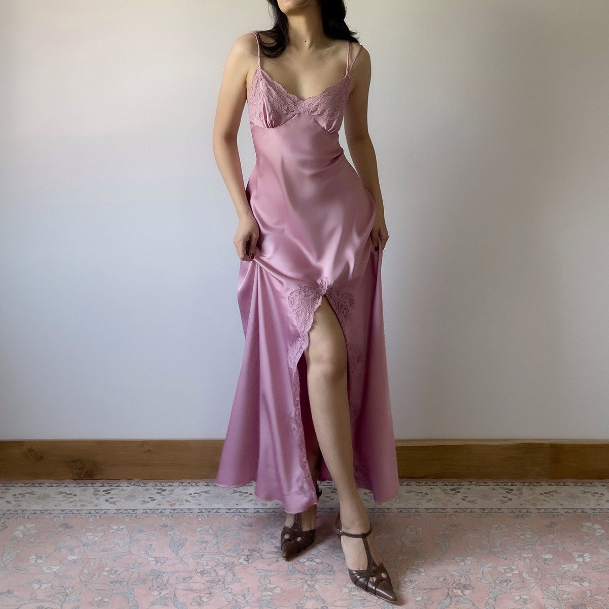 Vintage Lily of France 1990s Dusty Rose Satin Slip Gown (S–M) Size M / US 6-8 / IT 42-44 - 6 Thumbnail