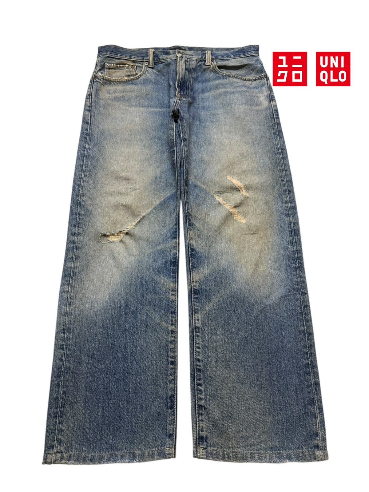 Uniqlo Vintage Y2K Japanese Uniqlo Mud Wash Faded Distressed Loose Size US 35 - 1 Thumbnail
