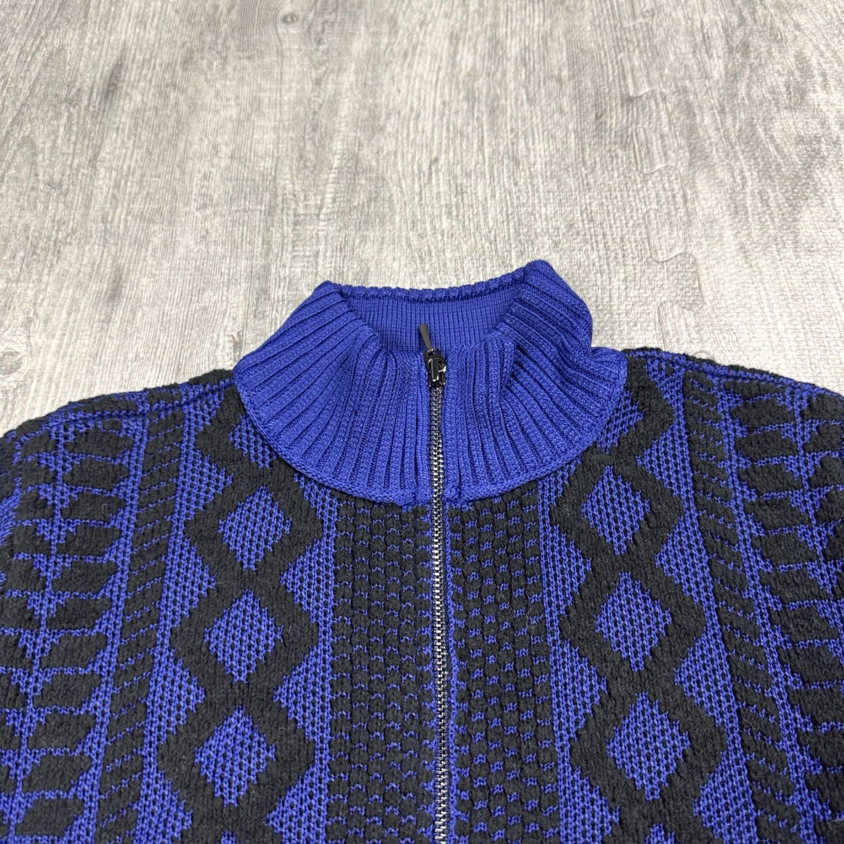 Vintage VINTAGE Carlisle Women’s Zip Up Cardigan Sweater XS Long Sleeve Knit Blue Black 80s Classic Designer Size XS / US 0-2 / IT 36-38 - 2 Thumbnail