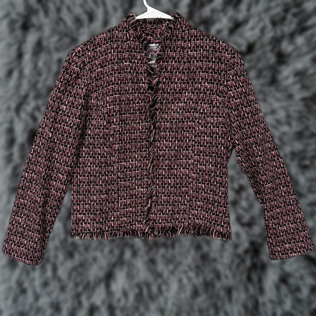 Vintage VTG Jessica Howard Blazer Women 8 Pink Black Tweed Frayed Dark Academia Check 90s Vintage Office Wear Women's Blazer Size M / US 6-8 / IT 42-44 - 1 Thumbnail