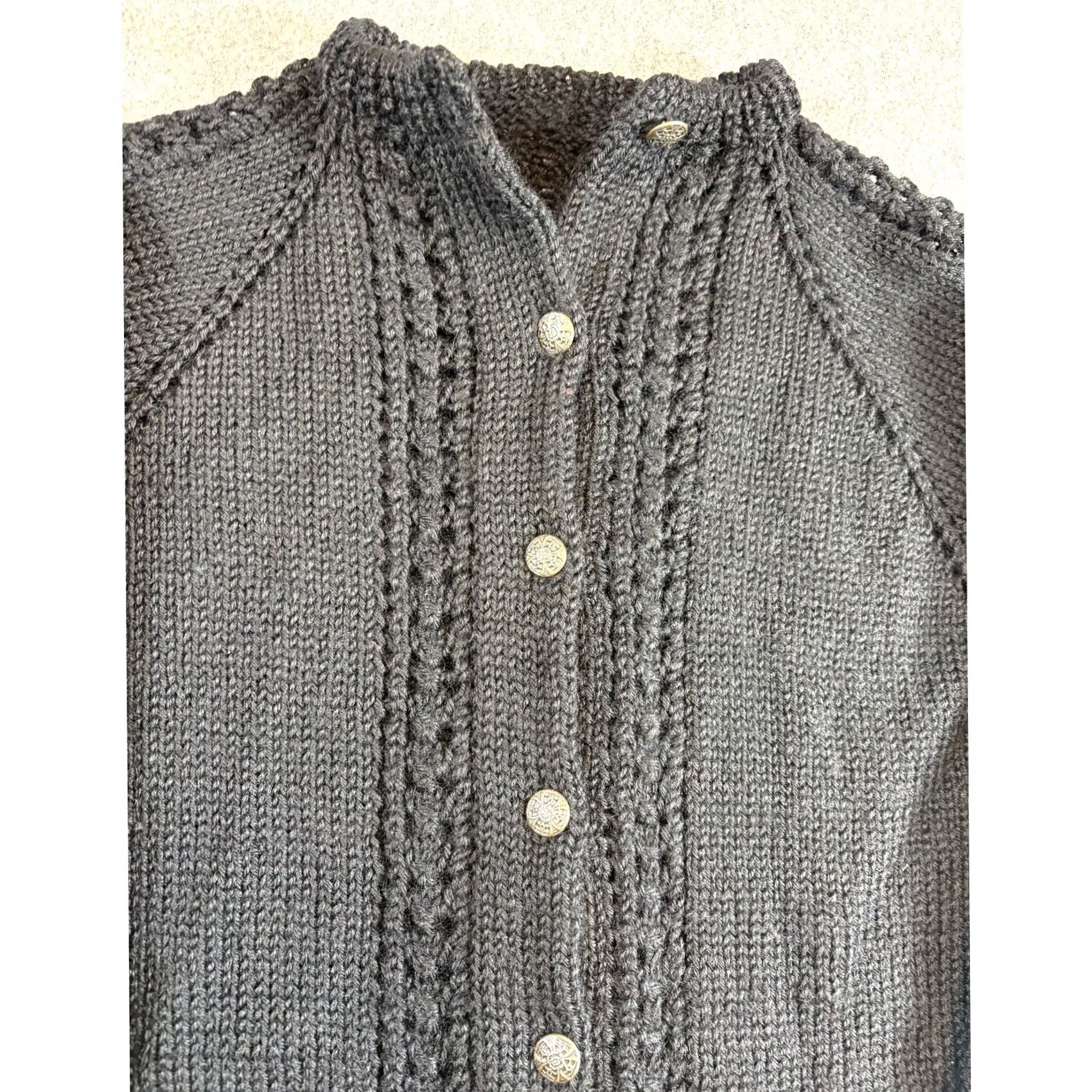 Vintage VINTAGE Cardigan Sweater Womens M Black Cable Knit Button Front 90s Minimalist Classic Vintage Womens Cardigan Size M / US 6-8 / IT 42-44 - 5 Thumbnail