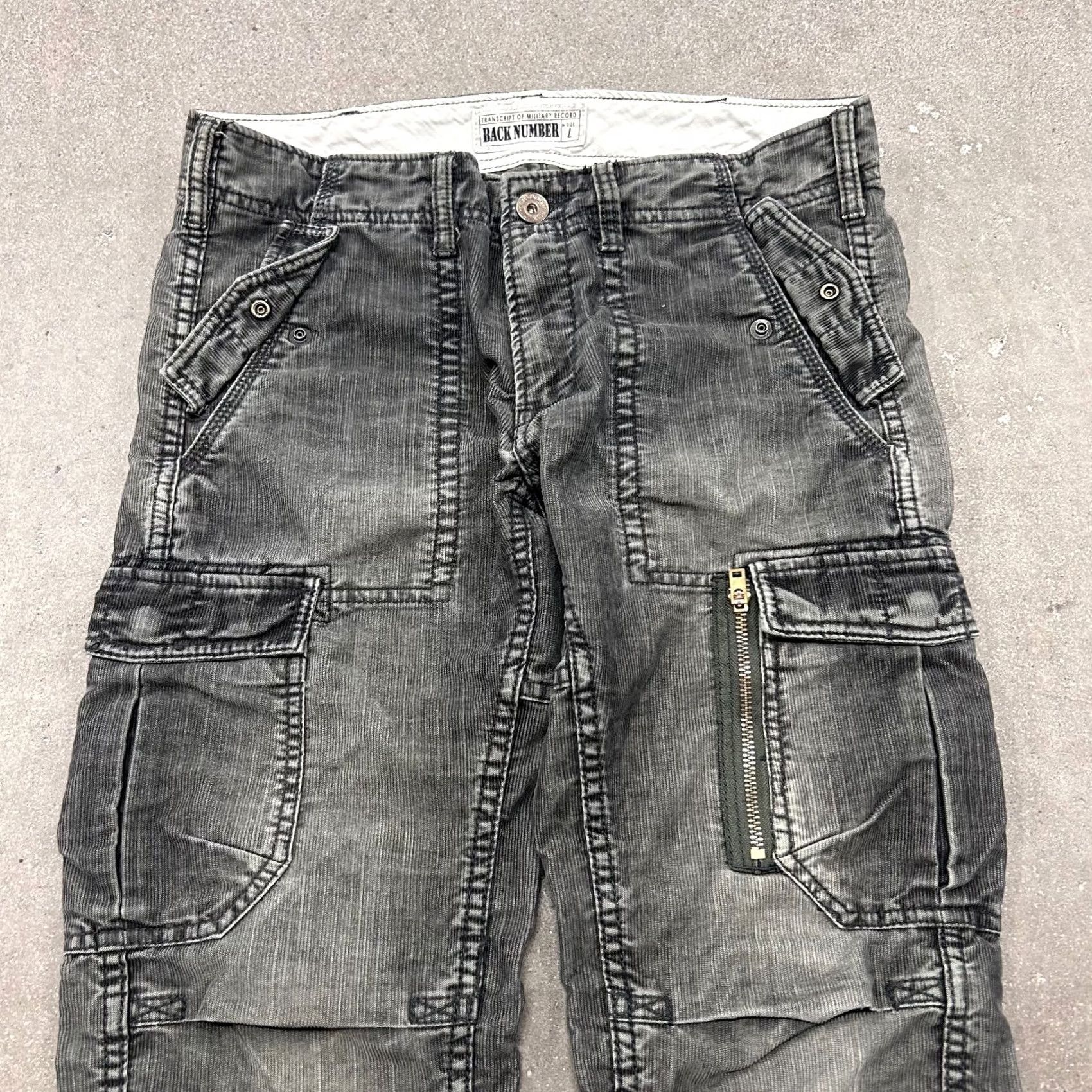 Back Number Pants Mens Large Gray Corduroy Cargo Utility Pockets 