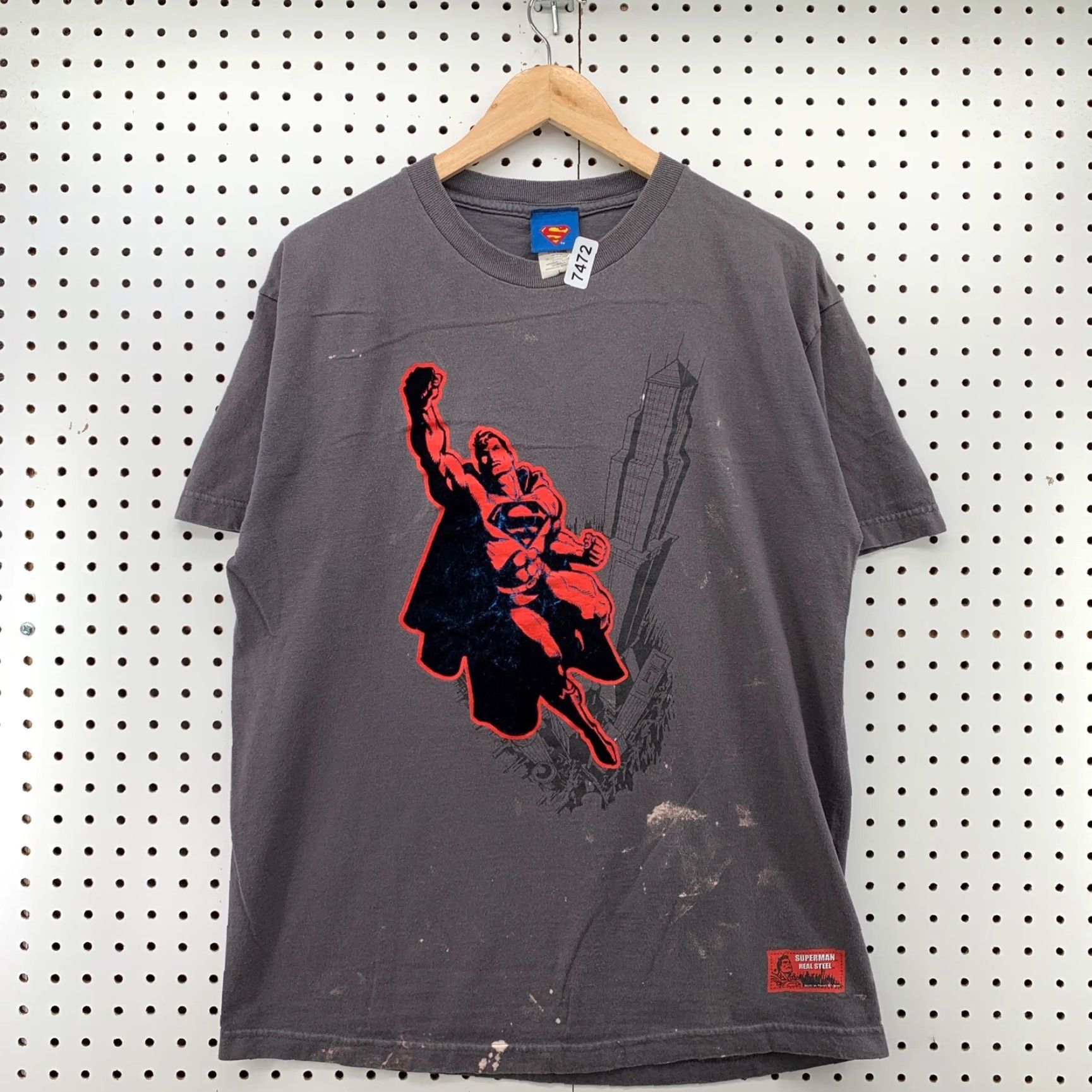 DC Comics Vintage 2003 DC Comics Superman T-Shirt Gray Distressed Graphic Mens Large Regular Solid Crew Neck Short Sleeve Size US L / EU 52-54 / 3 - 5 Thumbnail