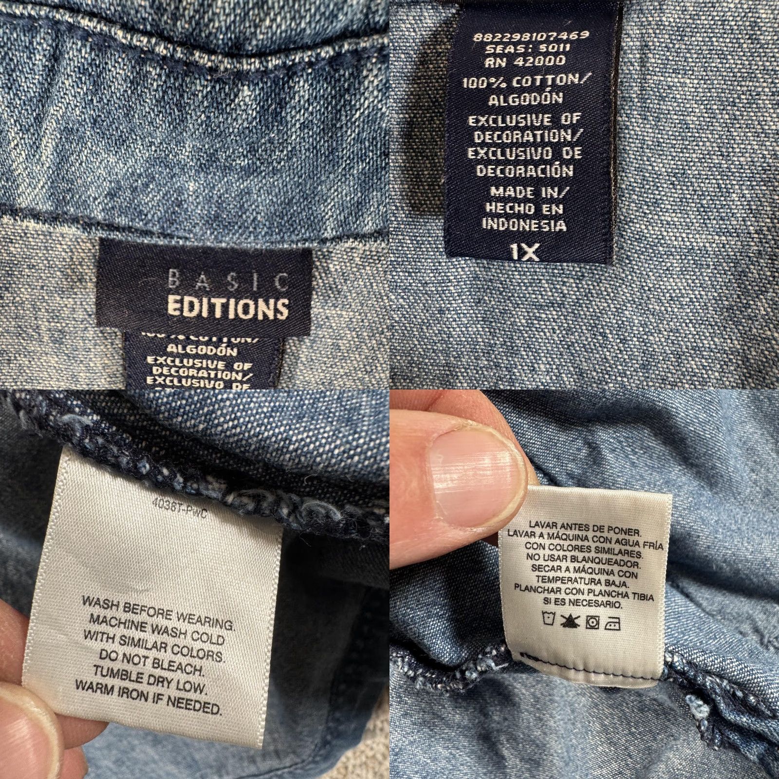 Basic Editions Basic Editions Jacket Women 1X Plus Size Denim Zip Front Floral Butterfly Embroidered Blue Size XL / US 12-14 / IT 48-50 - 8 Thumbnail