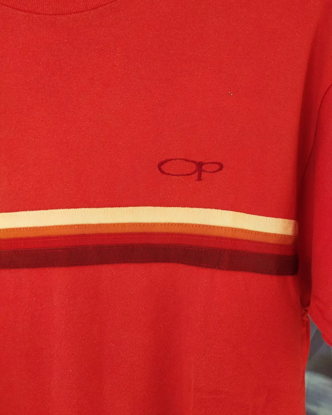 Ocean Pacific × Vintage Vintage Ocean Pacific Small Logo Stripes Red Tees Size US M / EU 48-50 / 2 - 2 Thumbnail