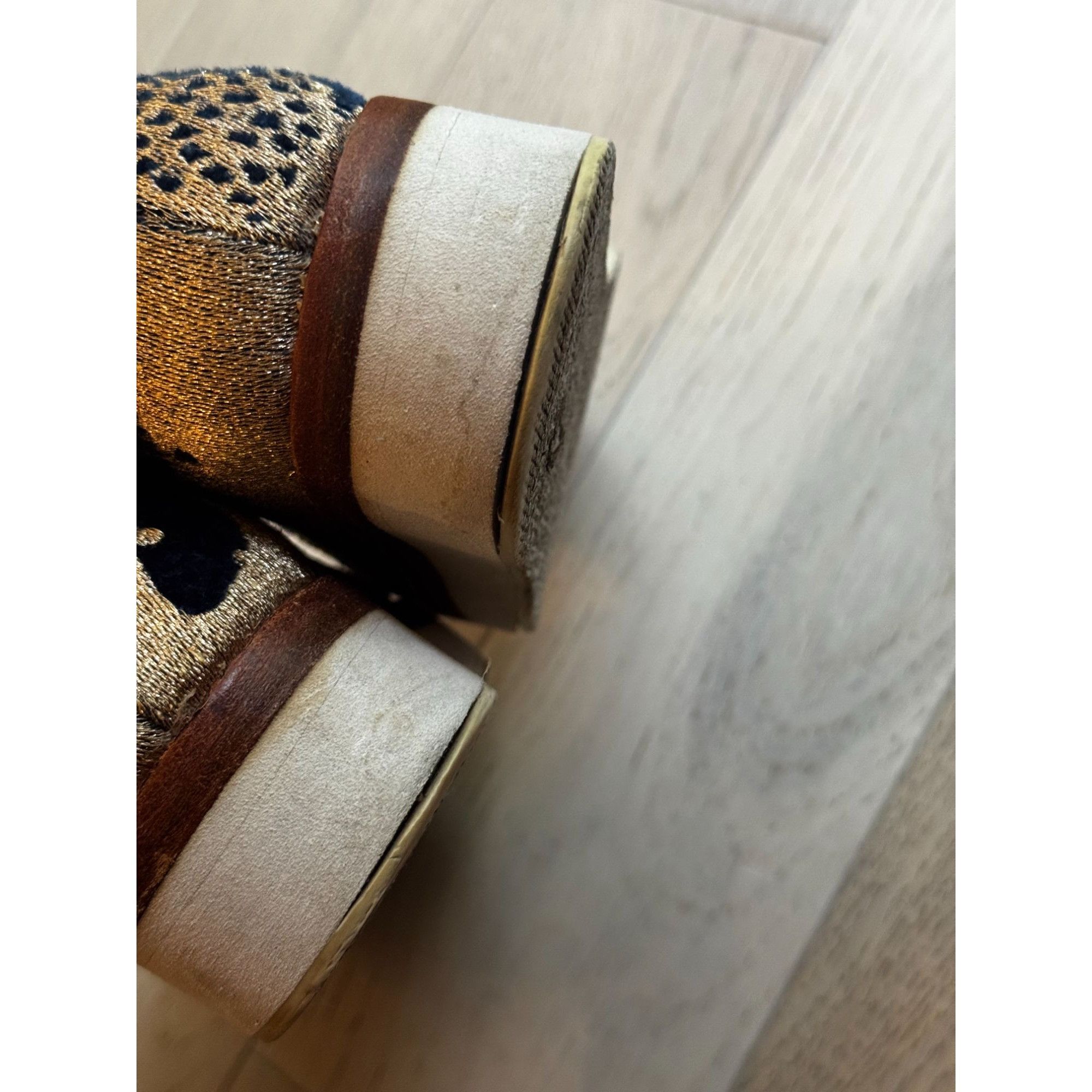 Free People Free People Gold Navy Textile Loafers Sz 7 37 Slip-On Leathe Size US 7 / IT 37 - 4 Thumbnail