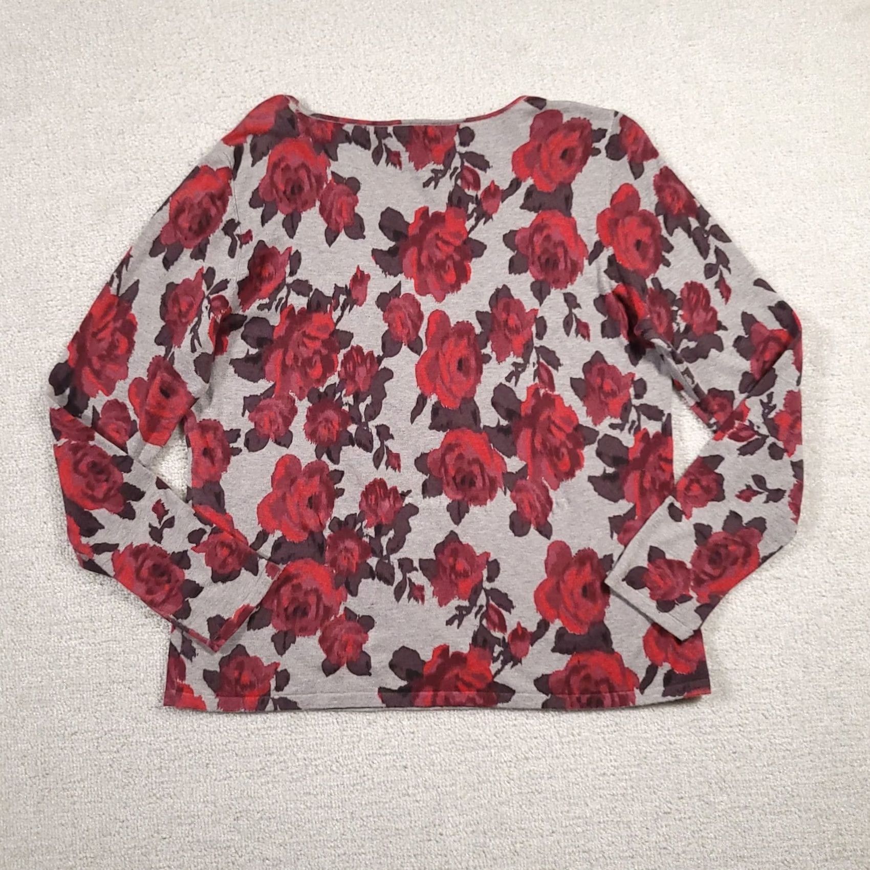 Talbots VINTAGE Talbots Shirt Women PL Petite Large Gray Floral Scoop Neck Long Sleeve Size L / US 10 / IT 46 - 5 Thumbnail
