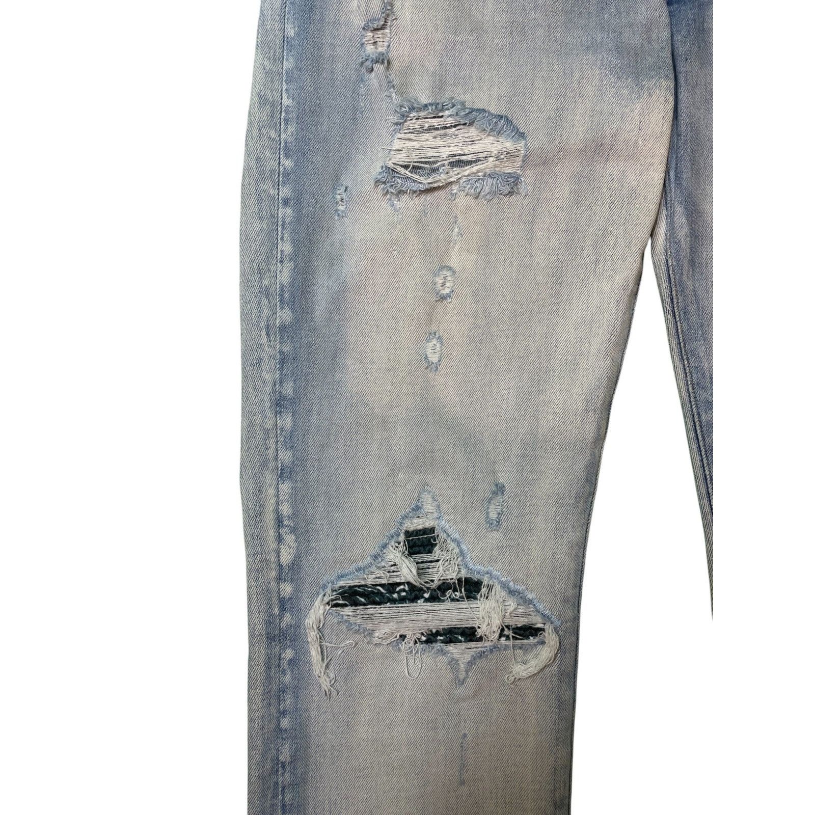 Amiri Amiri MX1 Teal Paisley Patch Light Wash Blue Jeans Size US 33 - 3 Thumbnail