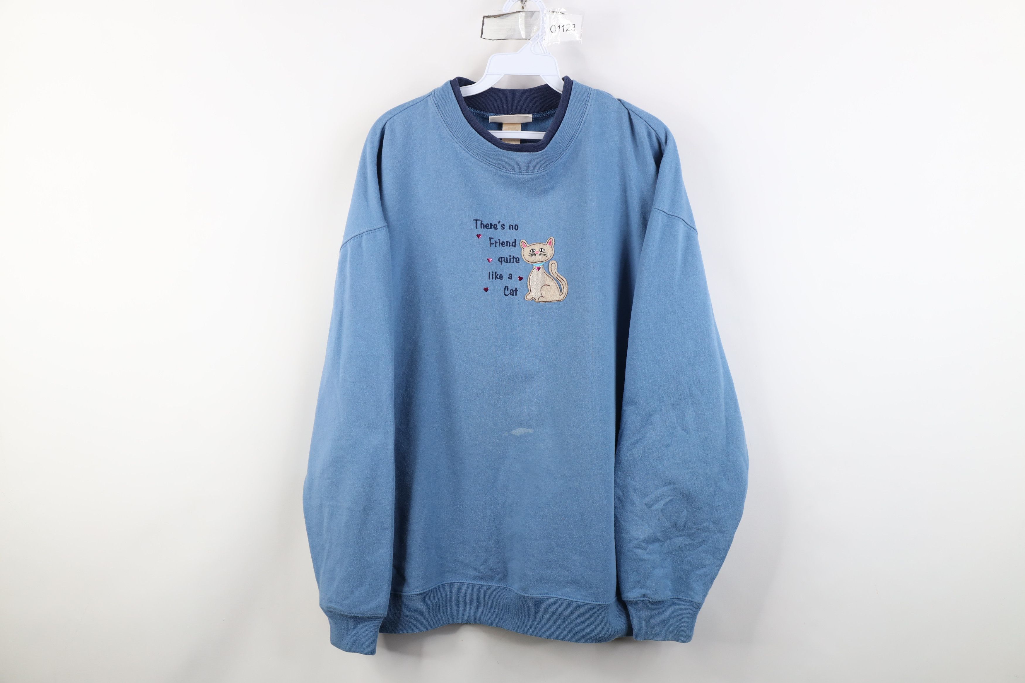 Vintage Vintage 90s Y2K Friend Cat Kitten Layered Sweatshirt Blue Size XL / US 12-14 / IT 48-50 - 1 Thumbnail