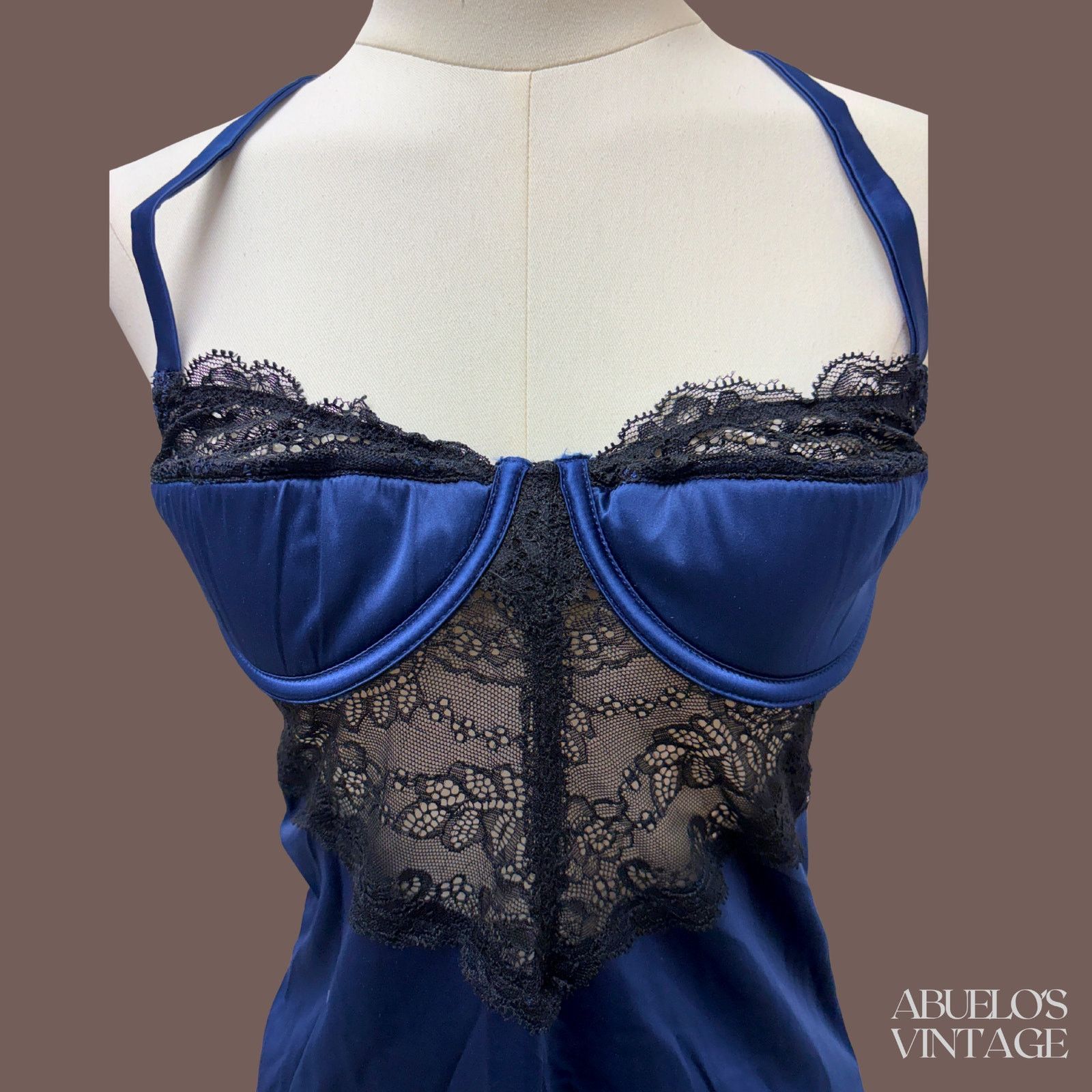 Vintage VTG Lace Slip Dress | Fredericks Blue | Y2K Size M / US 6-8 / IT 42-44 - 2 Thumbnail