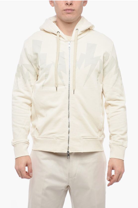 image of Neil Barrett Front Zipped Jumbled Bolt Hoodie in Beige, Men's (Size XL)