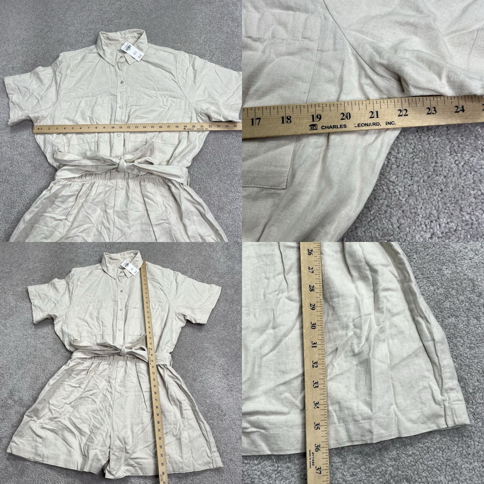 Abercrombie & Fitch Abercrombie & Fitch Linen-Cotton Blend Utility Romper Light Beige XLT Tall NWT Belted Pockets Elastic Waist Short Sleeve Size 40" / US 18 - 9 Thumbnail