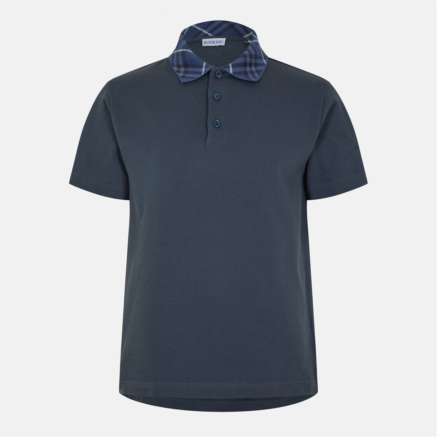 os11x0226 Check Short Sleeve Polo Shirt in Blue