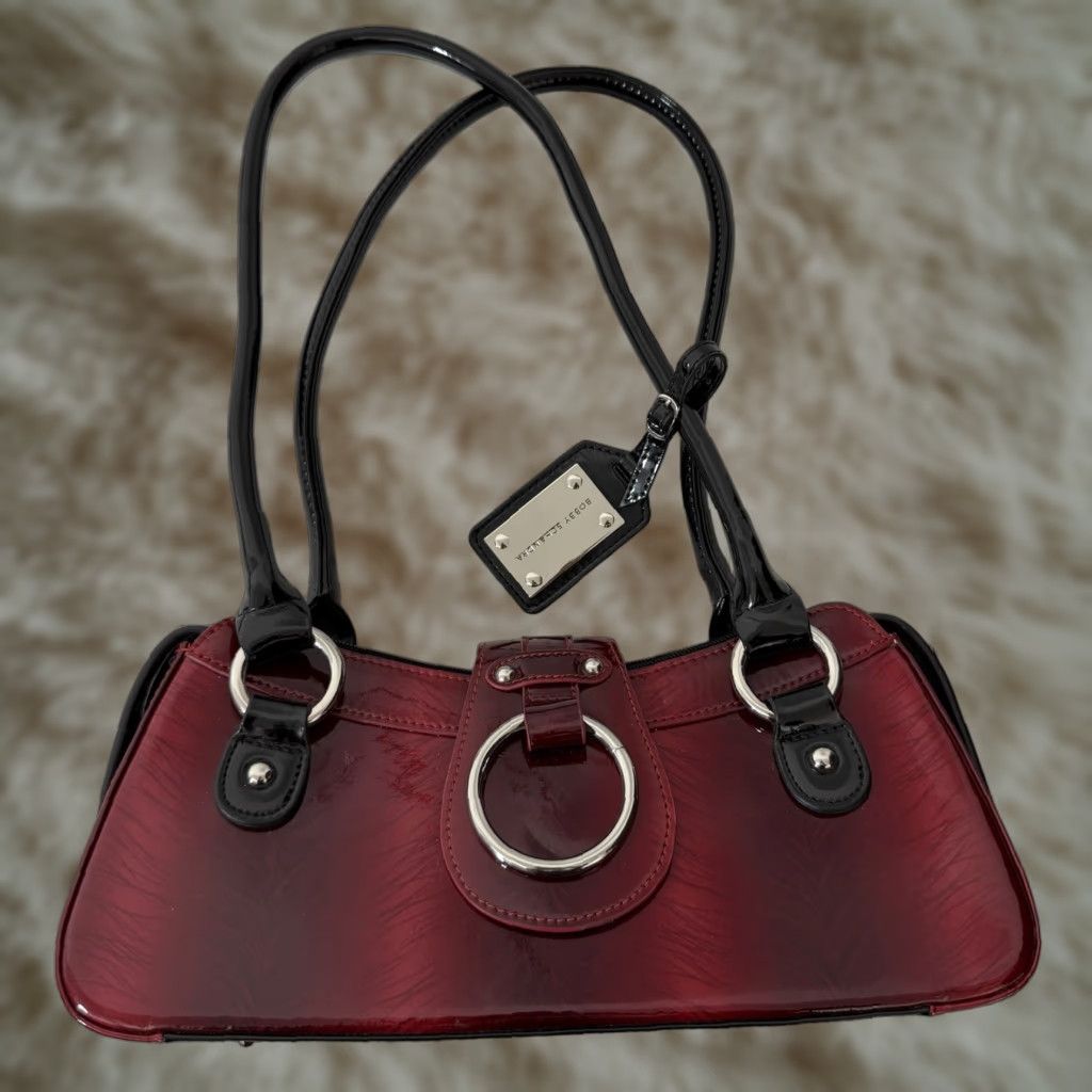 Vintage Bobby Schandra Red Patent Leather Shoulder Bag Purse Designer Small Women XS Zip Magnetic Handbag Size ONE SIZE - 1 Thumbnail