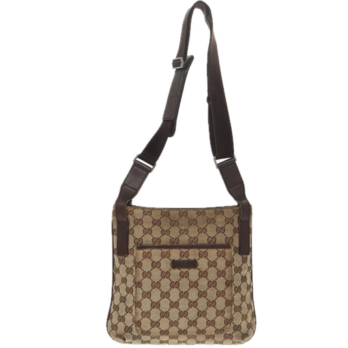 Gucci GUCCI GG Canvas Shoulder Bag Beige Dark Brown Silver Size ONE SIZE - 2 Thumbnail