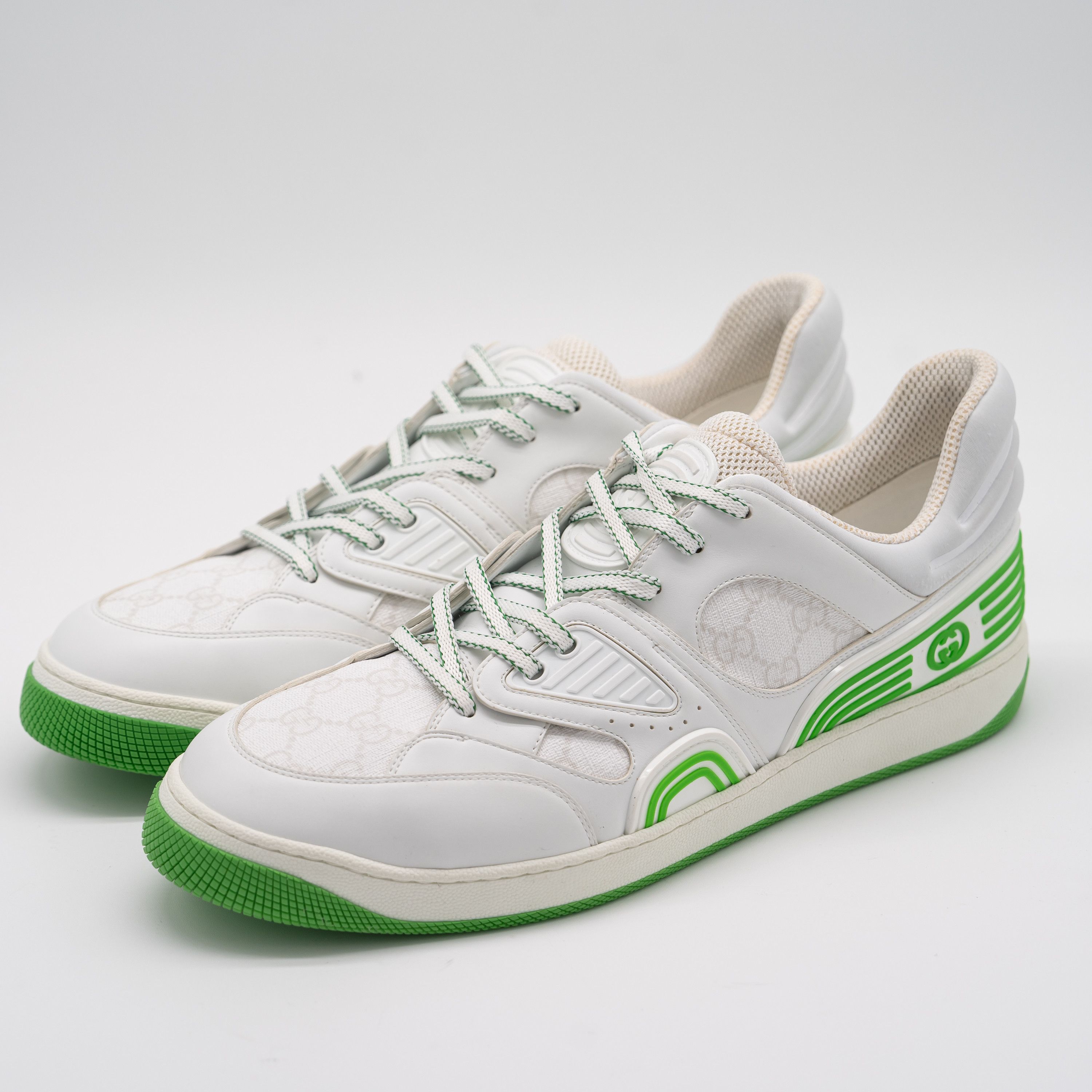 Gucci 14G 14.5 US Gucci Basket Low White Green Sneakers GG Size US 14 / EU 47 - 1 Thumbnail