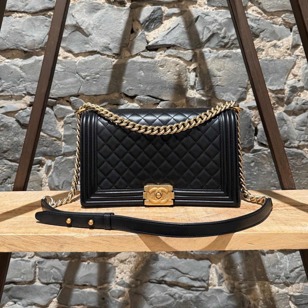 Chanel Chanel Black Lambskin GHW Large Boy Bag Size ONE SIZE - 1 Thumbnail