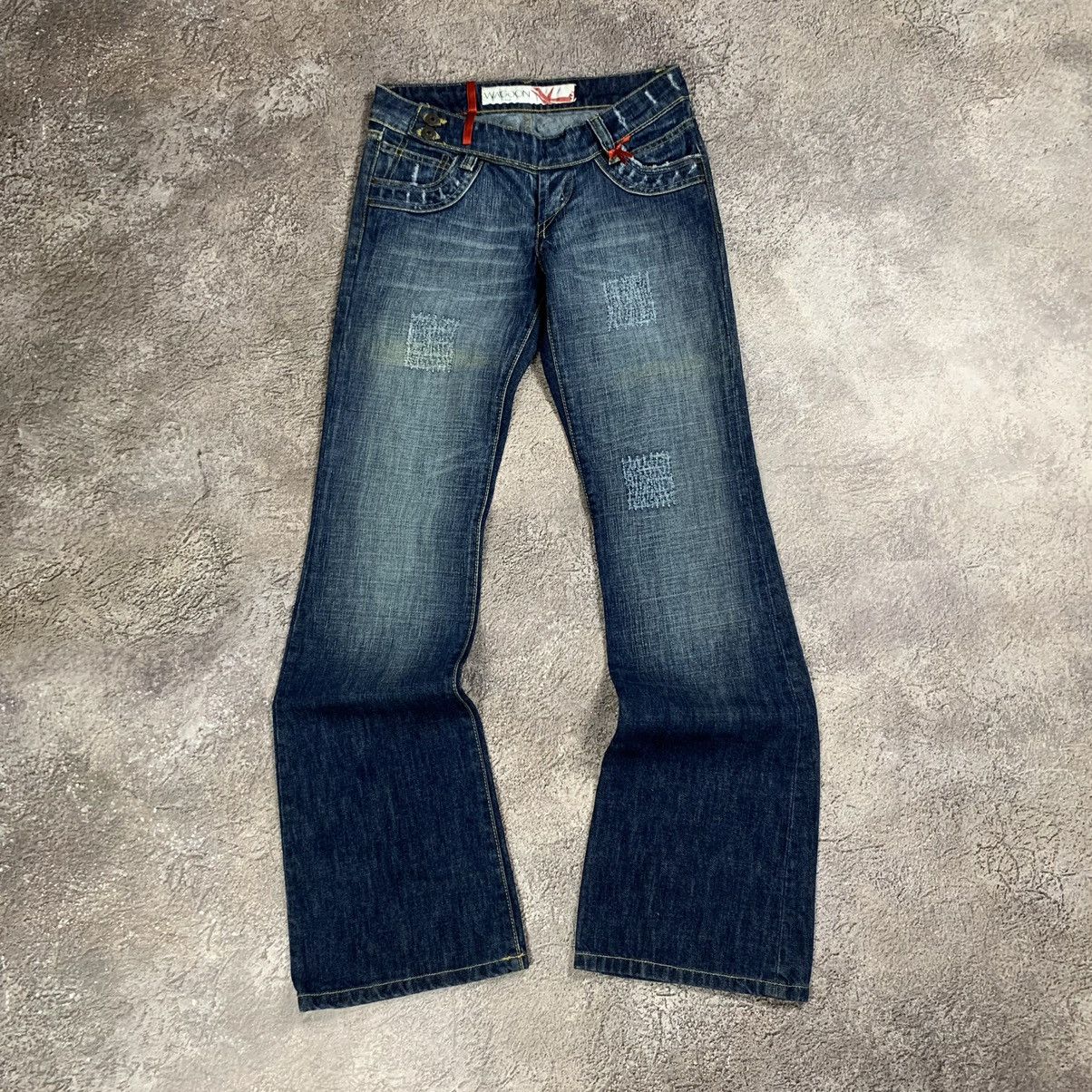 Vintage Vintage 90s Distressed Flared Low Rise Jeans Skate Logo 28 Size 28" / US 6 / IT 42 - 2 Thumbnail