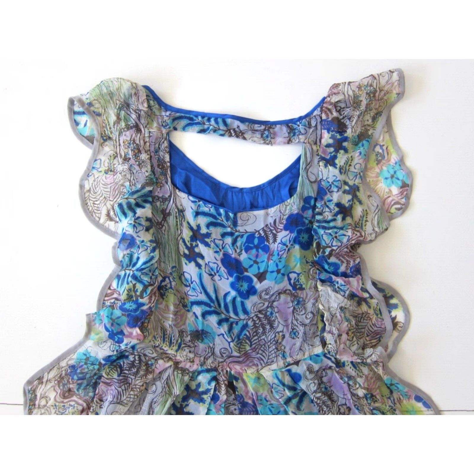 Pinko Lafer 100% Silk Pink Green Silver Blue Floral Flowy Ruffle Tank Sun Dress Size 2 Size XS / US 0-2 / IT 36-38 - 6 Thumbnail
