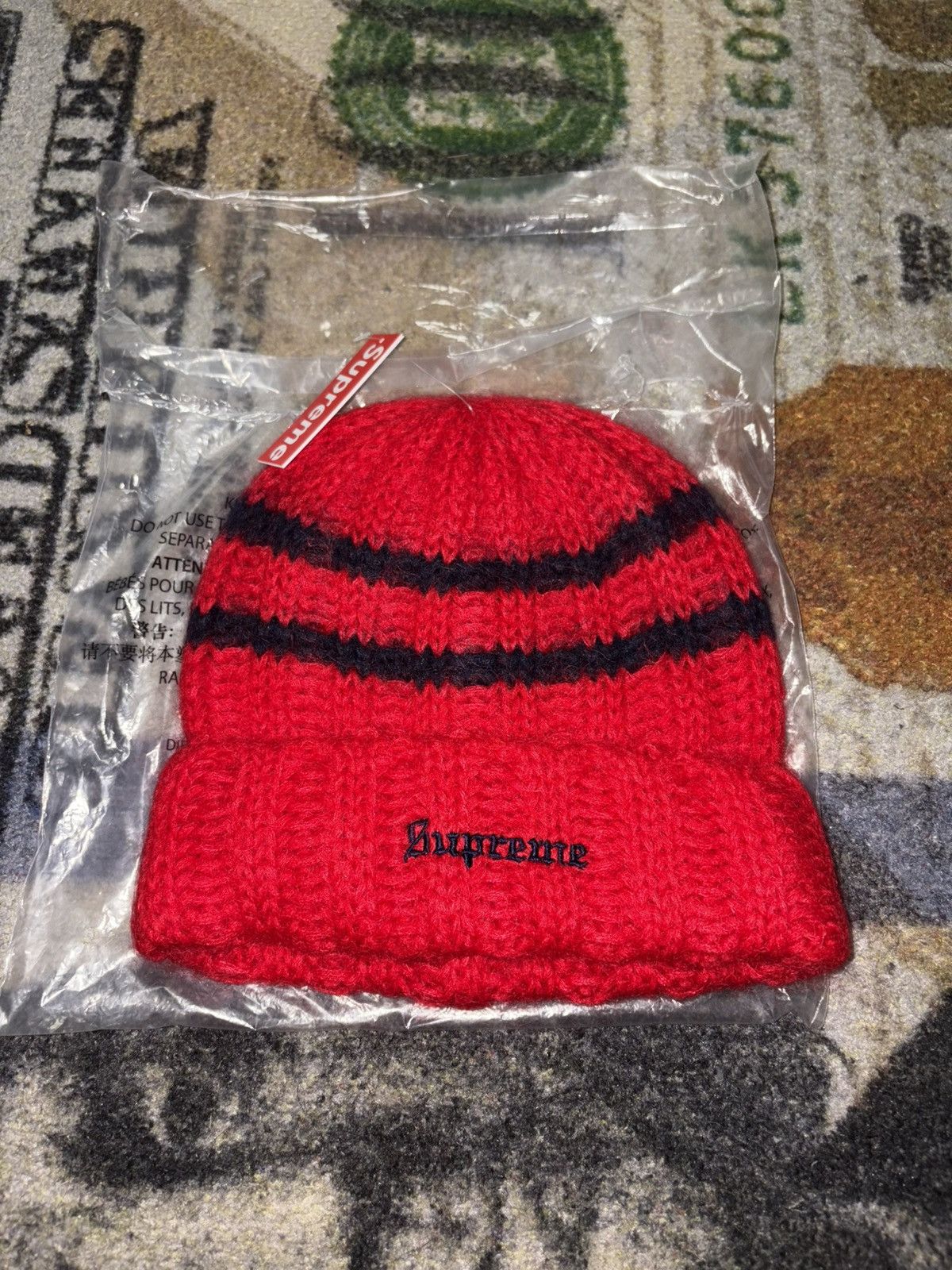 Supreme Supreme Brushed Stripe Beanie Red Size ONE SIZE - 1 Thumbnail