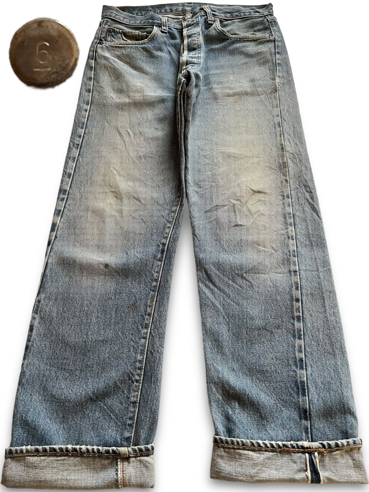 Levi's Vintage 70s Levis 501 Selvedge Bartacks Loose Jeans Button 6 Size US 31 - 1 Thumbnail