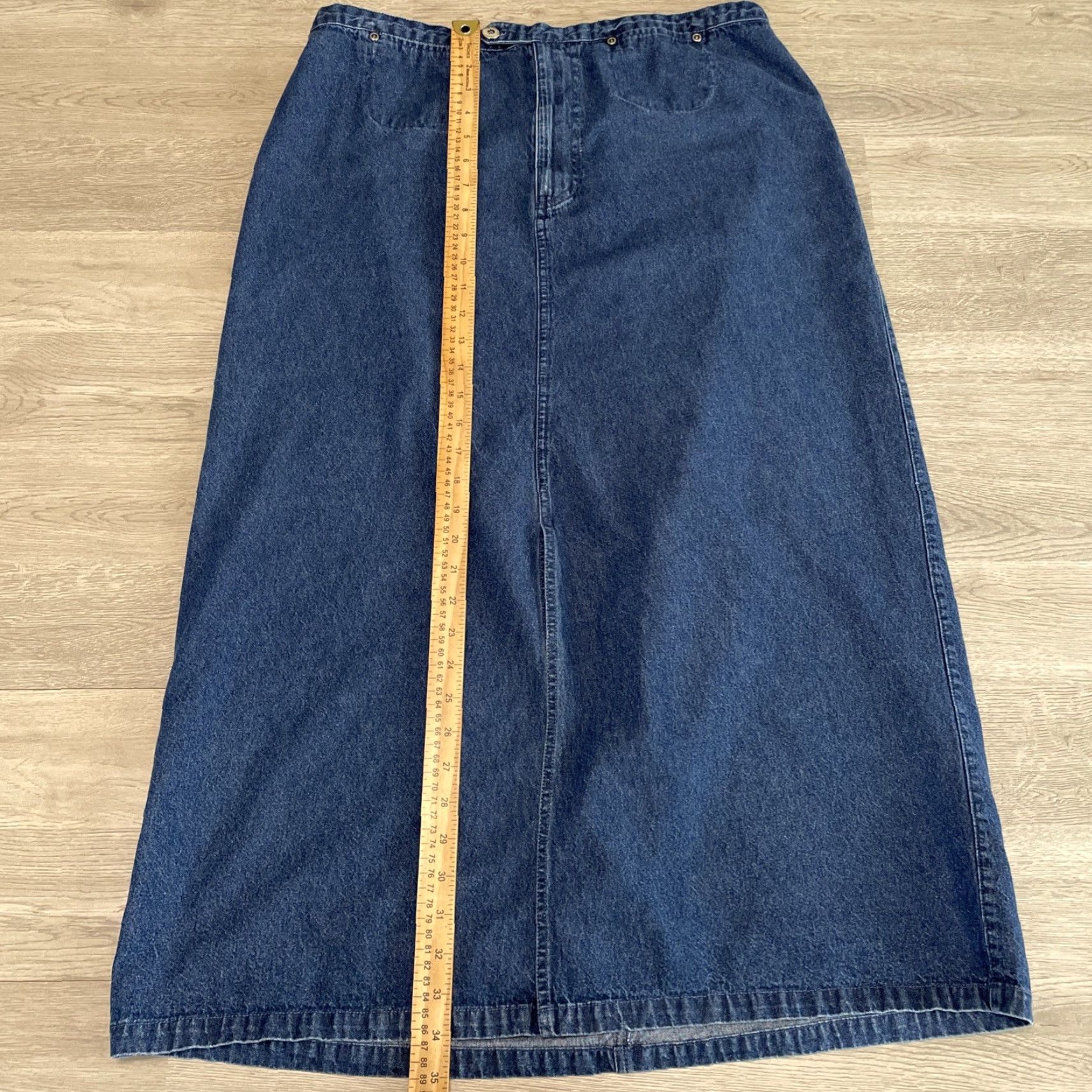 Vintage VINTAGE Premier International Blue Denim Skirt Plus Size XL A-Line Long Elastic Waist Womens Size 40" / US 18 - 7 Thumbnail