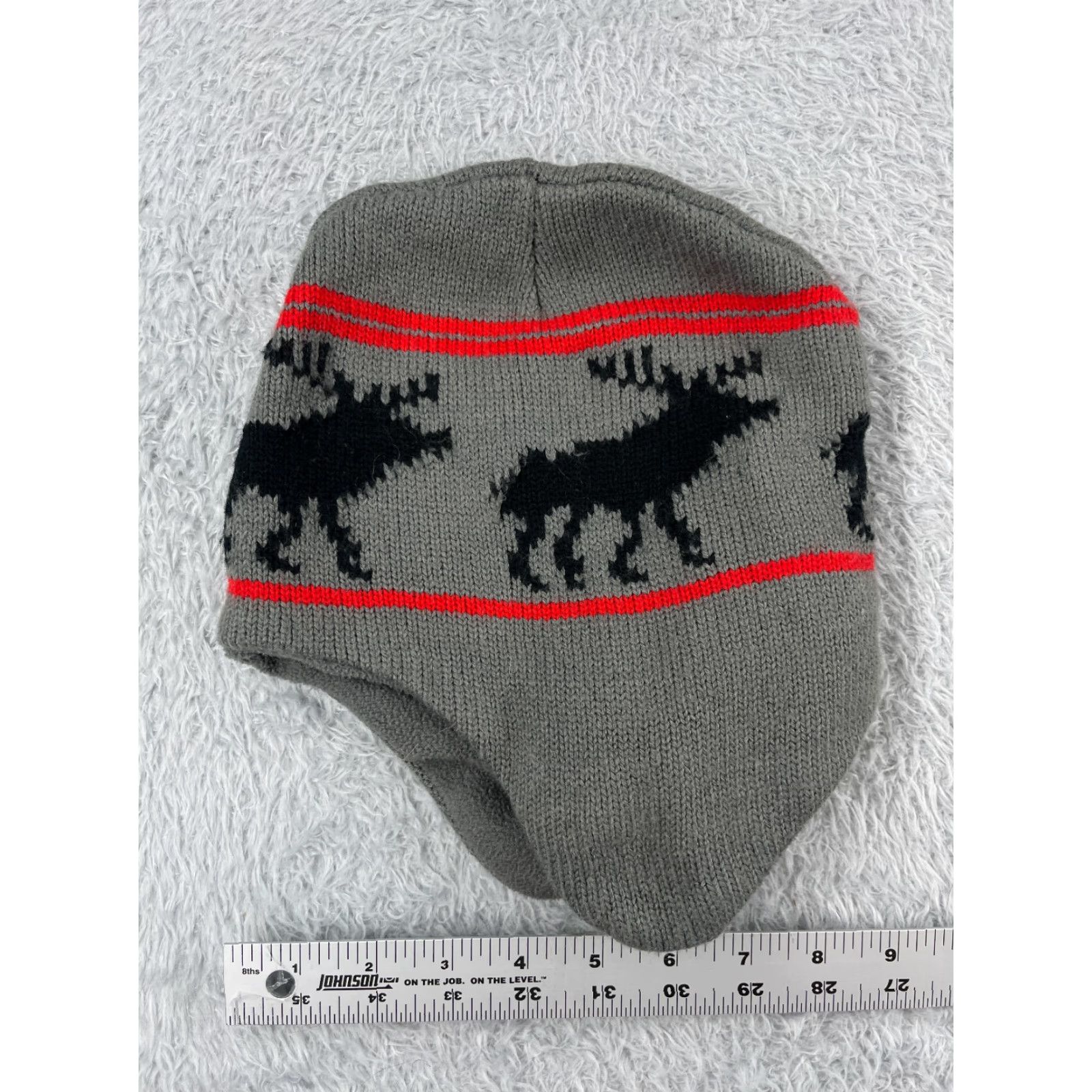 Vintage Moose Beanie Toque Adult One Size Gray Knit Lined Ear Flaps Acrylic Polyester Size ONE SIZE - 4 Thumbnail