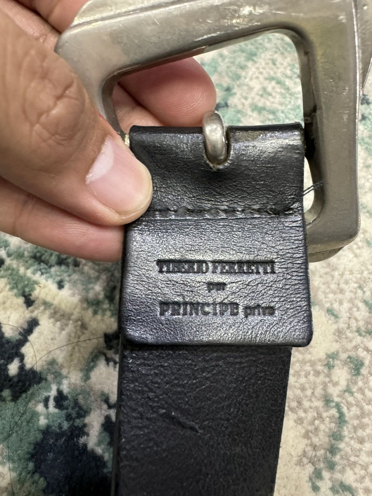 Genuine Leather TIBERIO FERRETTI GARRISON STUDDED LEATHER BELT ENGRAVED Size 38 - 6 Thumbnail