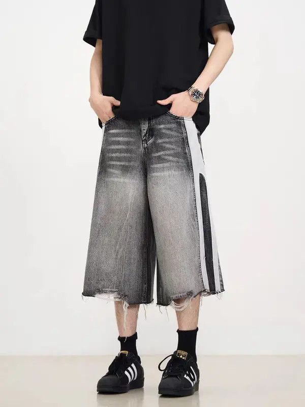 Japanese Brand VIBE Washed patchwork striped baggy denim shorts Size US 32 / EU 48 - 1 Thumbnail