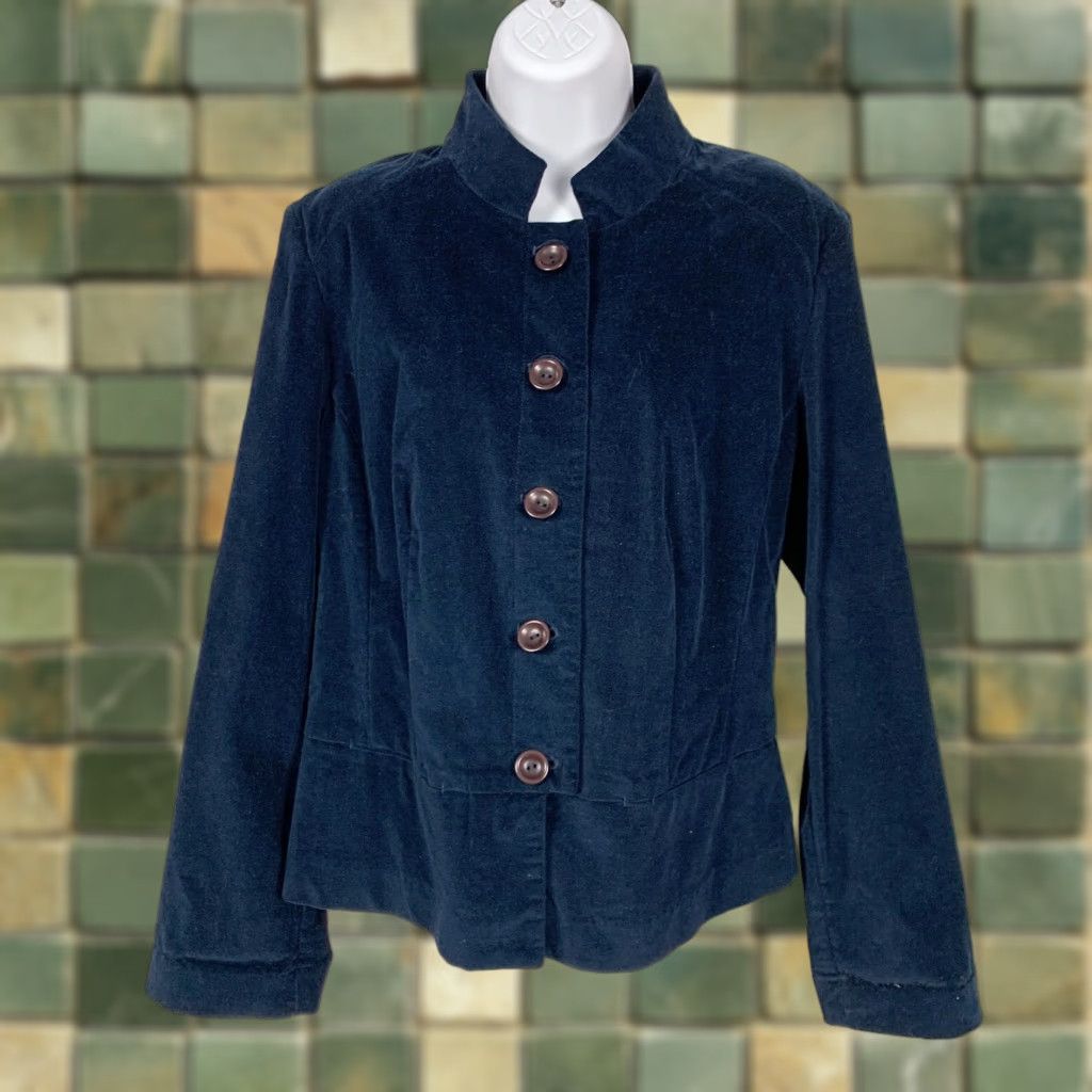 Talbots VINTAGE Talbots Blue Equestrian Velvet Flare Waist Short Button Jacket 14P Size 36" / US 14 / IT 50 - 1 Thumbnail