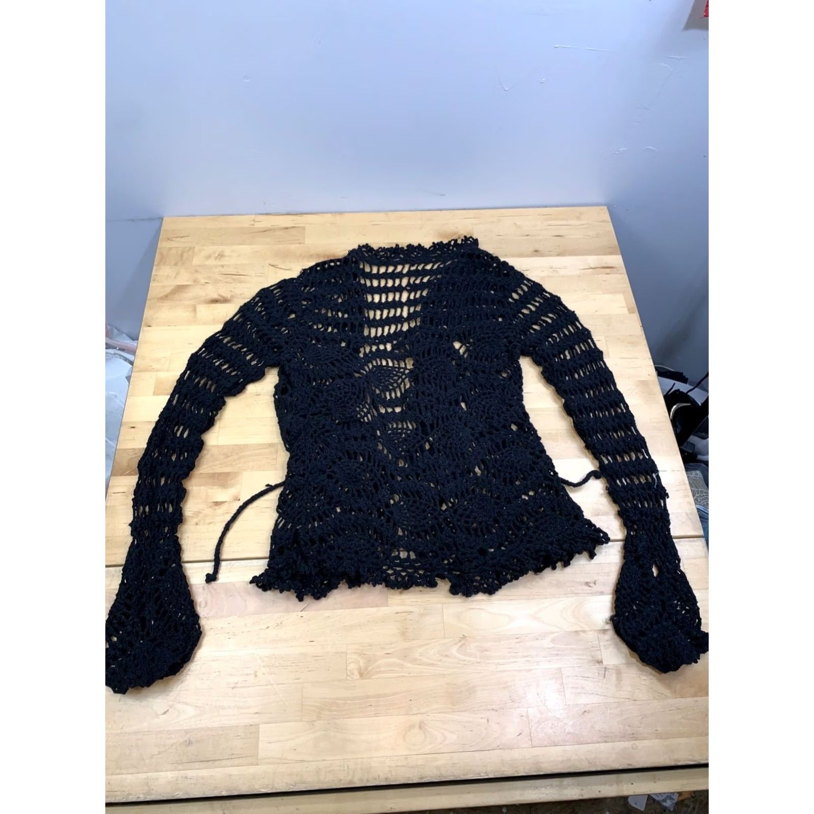 Vintage Black crochet Cardigan Top Women S/M Open Knit Boho Festival Lacey Size S / US 4 / IT 40 - 6 Thumbnail