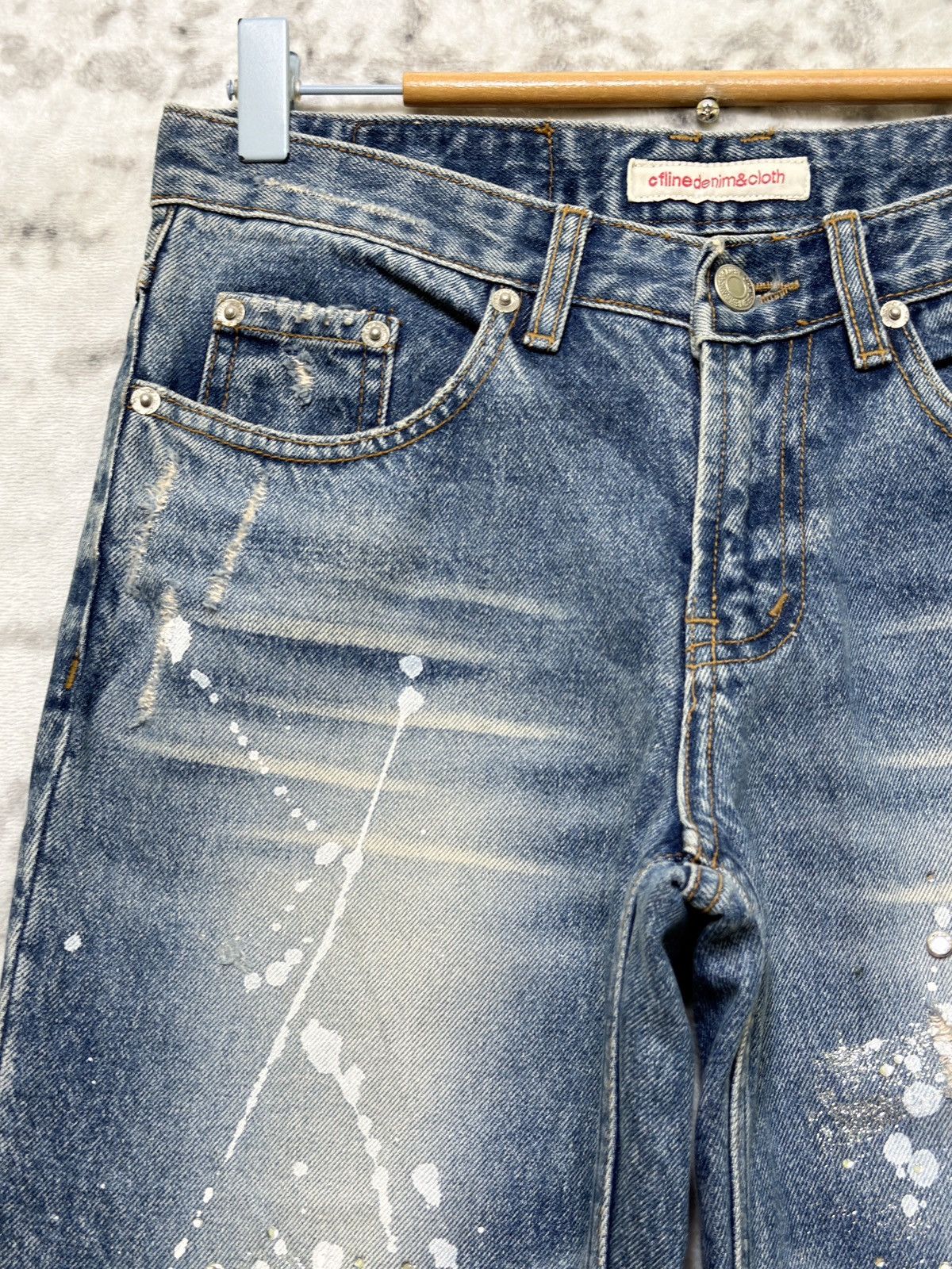 Hysteric Glamour Flared CFLINE Paint Splash Glitter Distress Low Rise Denim Size US 27 - 4 Thumbnail