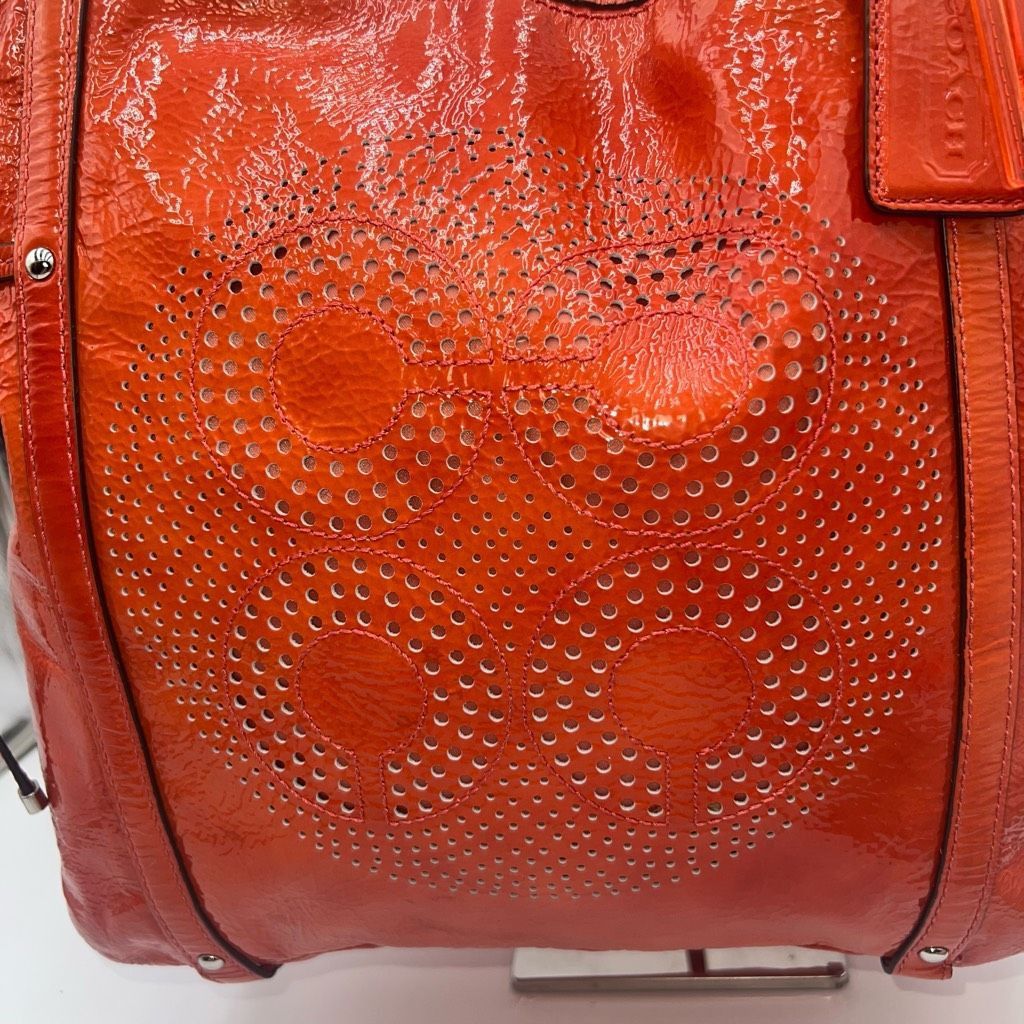 Coach Coach AUDREY OP ART CORAL Peach Patent Leather Tote Shoulder Size ONE SIZE - 6 Thumbnail