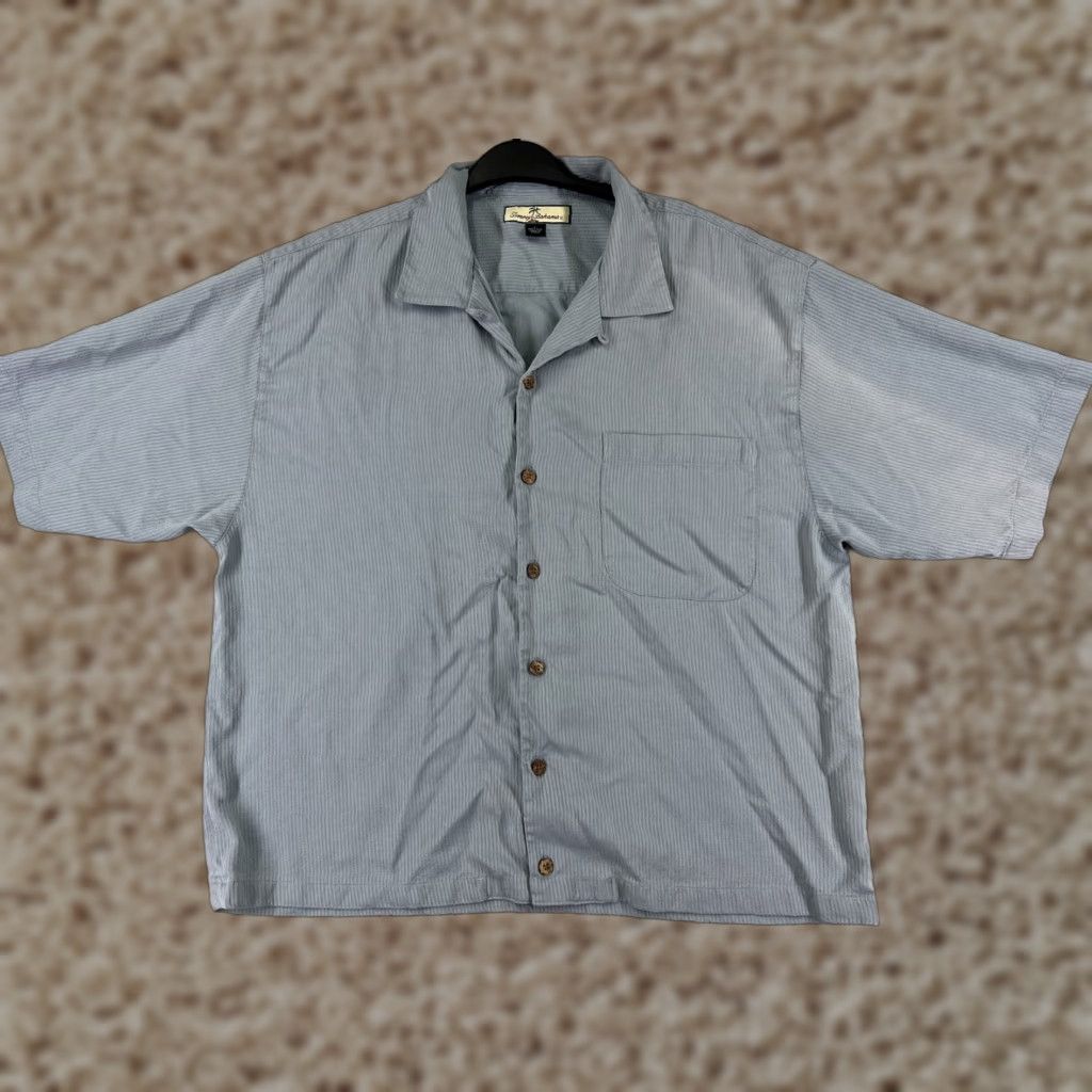Tommy Bahama Tommy Bahama Shirt Mens Large Blue Striped Silk 100% Button-Up Hawaiian Resort Casual Shirt Size US L / EU 52-54 / 3 - 1 Thumbnail