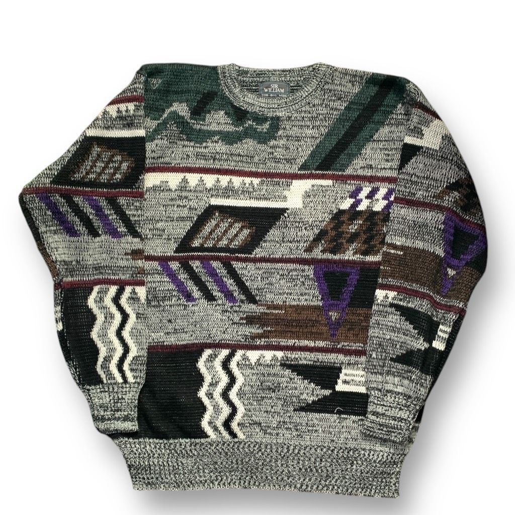 Vintage Vintage Sir William Geometric Knit Sweater Gray Purple Pullo Size US XXL / EU 58 / 5 - 10 Thumbnail