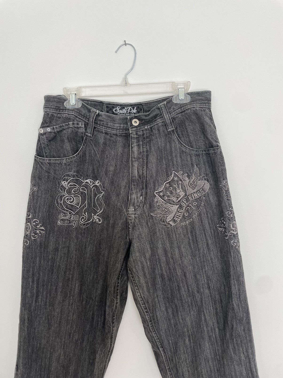 Southpole southpole king of kings stonewashed embroidered baggy jeans Size US 34 / EU 50 - 4 Thumbnail