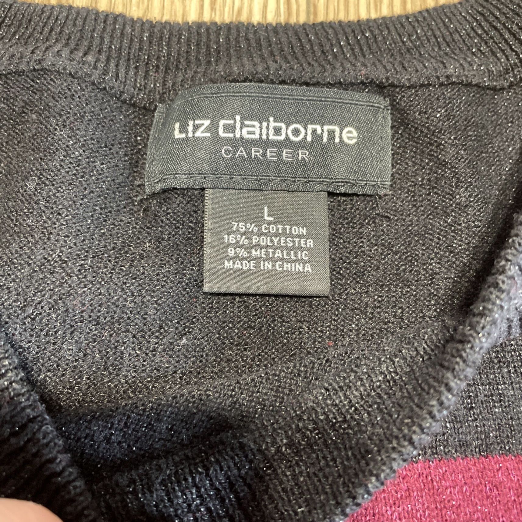Liz Claiborne VINTAGE Liz Claiborne Metallic Black Red Pullover Sweater Women Large Size L / US 10 / IT 46 - 2 Thumbnail