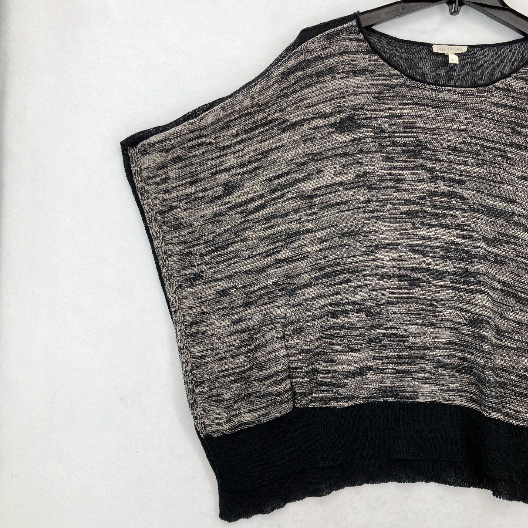 Eileen Fisher Eileen Fisher Women's Organic Linen Knit Poncho Sweater OS Black Lightweight Size ONE SIZE - 2 Thumbnail
