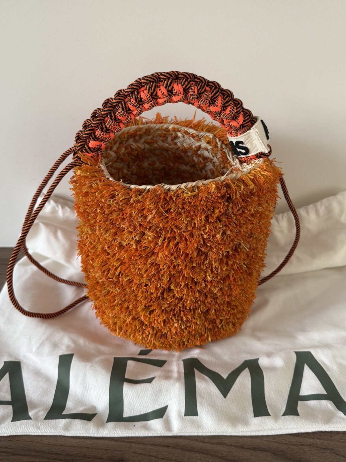 ALEMAIS Alemais Bag Bucket Orange Raffia Lalo Mini Fringe Macrame Size ONE SIZE - 8 Thumbnail