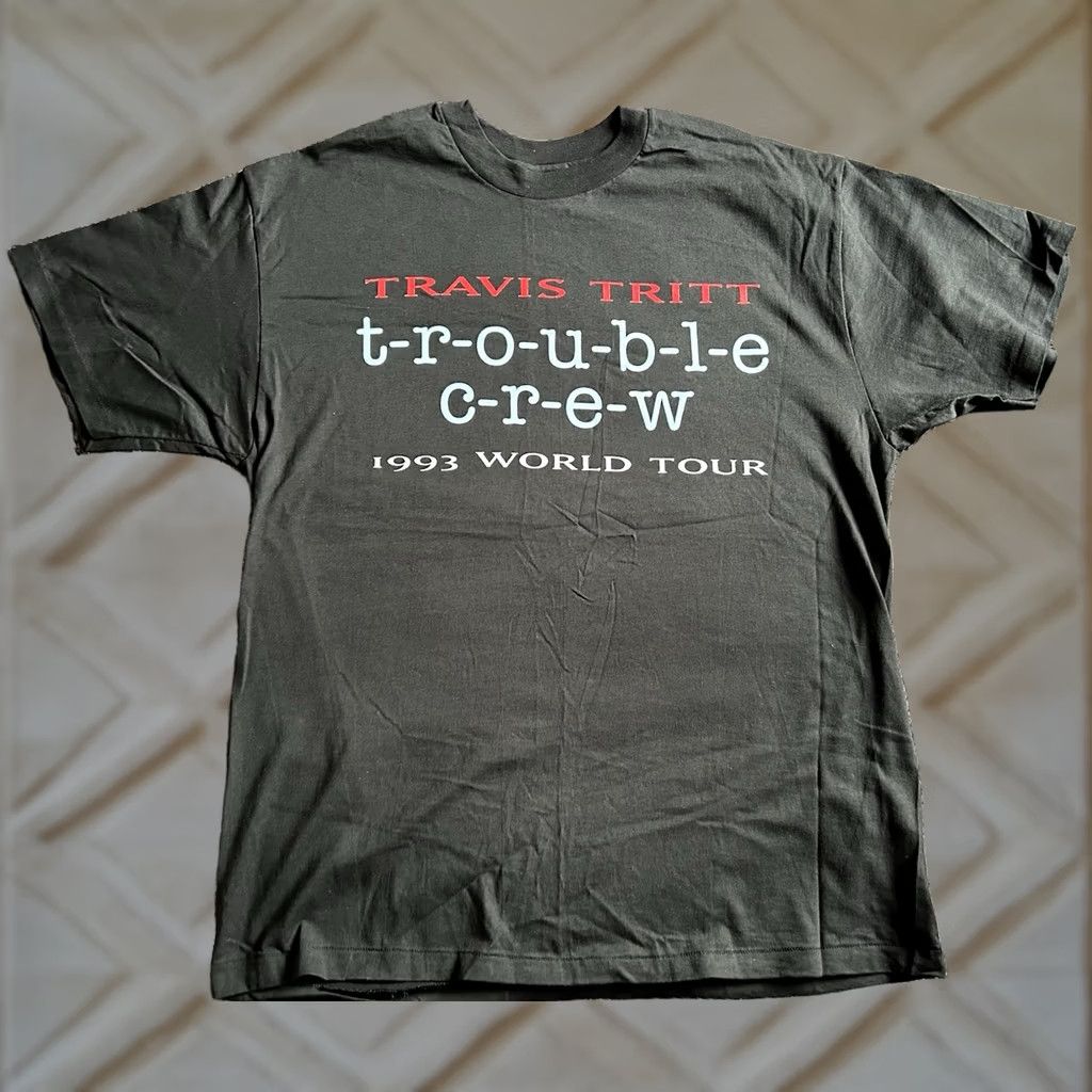 Vintage VINTAGE Travis Tritt Trouble Crew 1993 World Tour T-Shirt Mens XL Black Crew Neck Single Stitch Size US XL / EU 56 / 4 - 1 Thumbnail
