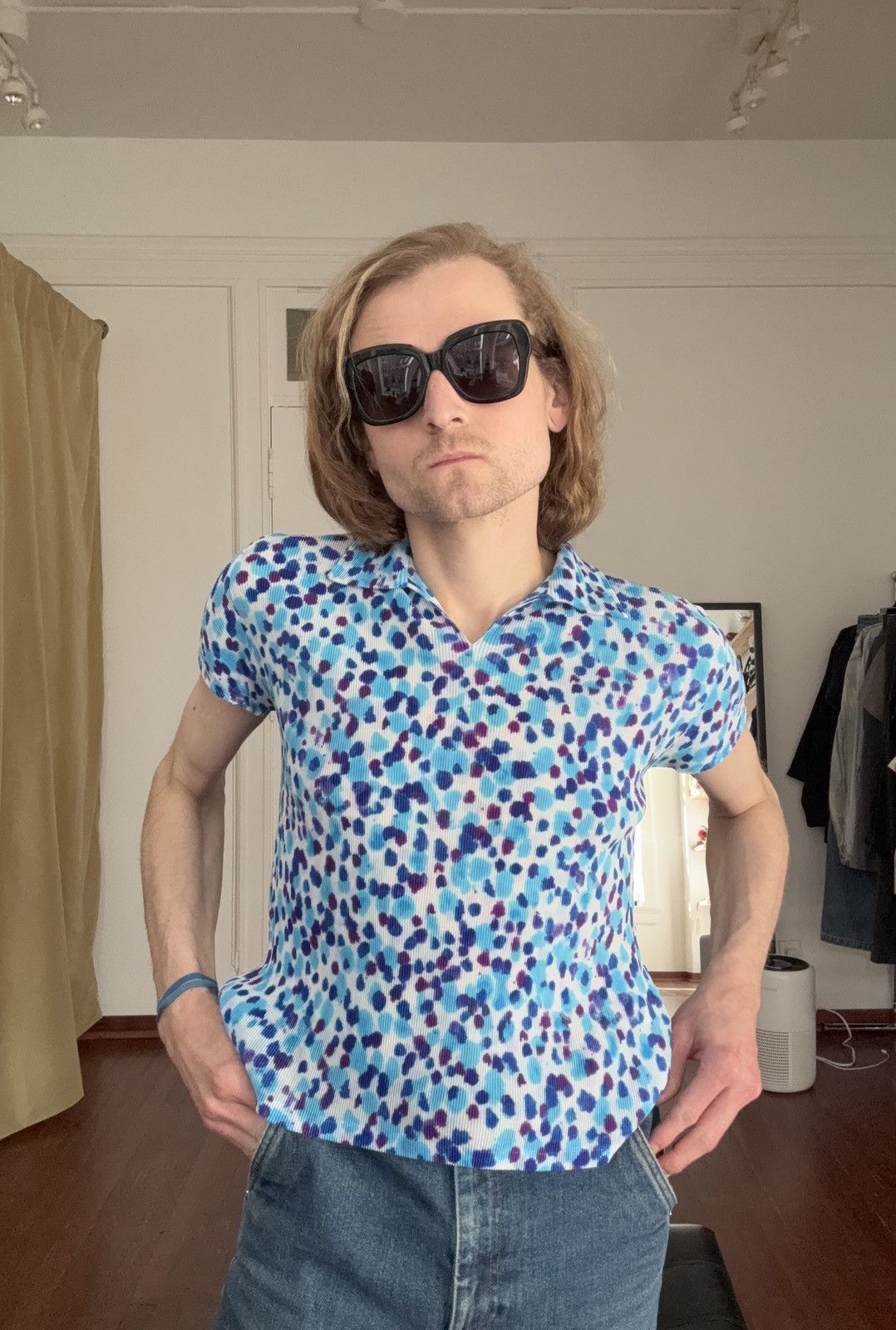 Pleats Please Issey Miyake PLEATS PLEASE Polka Dot Splatter Print Polo Size M / US 6-8 / IT 42-44 - 6 Thumbnail
