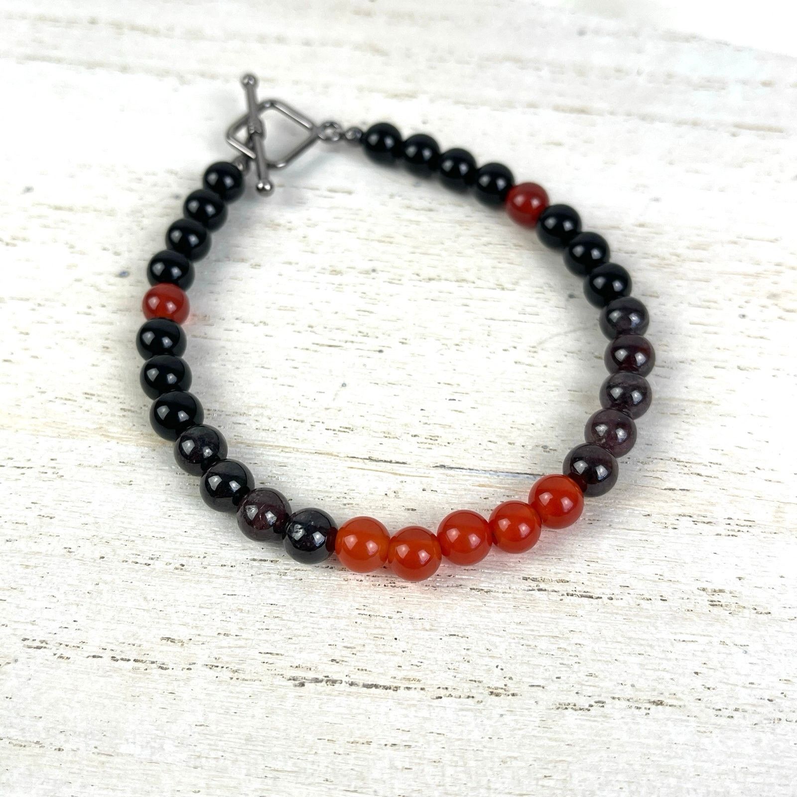 Handmade Carnelian Garnet Obsidian Crystal Gemstone Bead Bracelet Size ONE SIZE - 1 Thumbnail