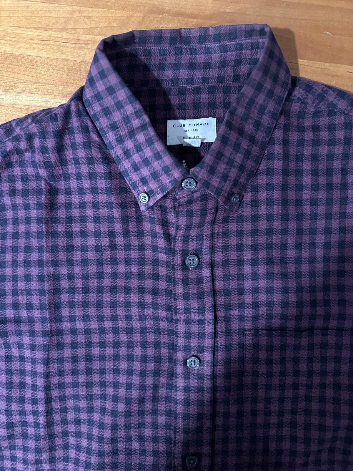 Club Monaco Oxford Cloth Deep Purple Plaid Button Down Size US M / EU 48-50 / 2 - 4 Thumbnail