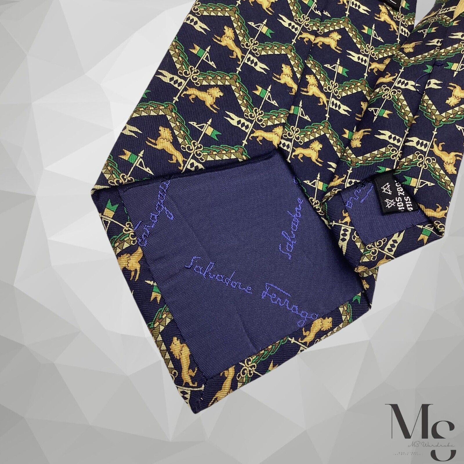 Salvatore Ferragamo Salvatore Ferragamo Blue Royal Pattern Luxury Silk Tie Italy Size ONE SIZE - 6 Thumbnail